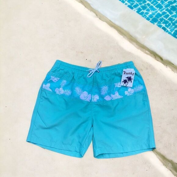 TRUNKS SURF & SWIM CO. MENS SHORTS TROPICAL PRINT QUICK DRY BLUE GLOW XL - Picture 1 of 6